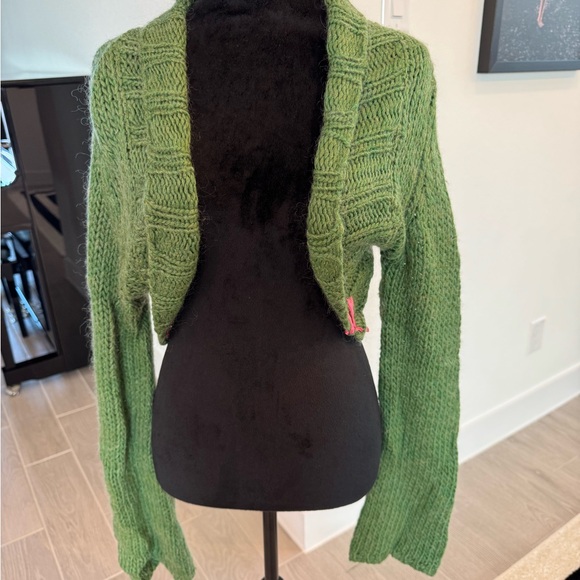 ANTHROPOLOGIE LAURIE B Ribbon Knit Fiber Art Bell Sleeve Shrug Size Medium GUC - Picture 2 of 3
